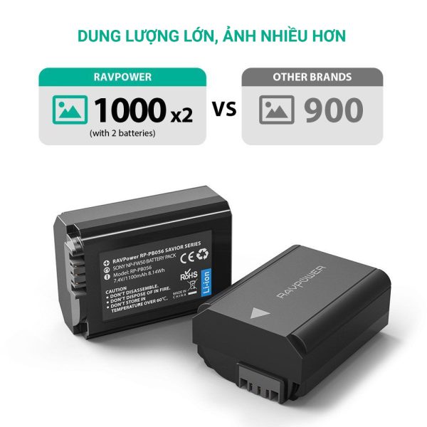 Bộ pin sạc Ravpower NP-FW50 - Hình ảnh 3