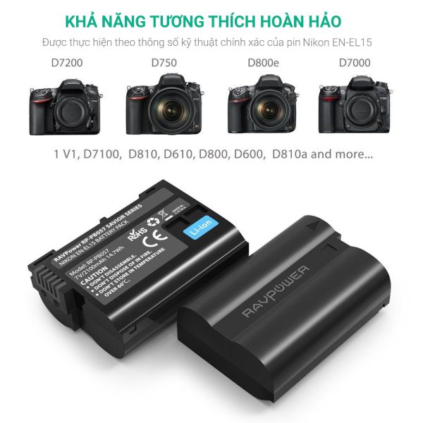 Pin máy ảnh chính hãng RAVPower cho Nikon EN-EL15, EN-EL15A - Hình ảnh 4