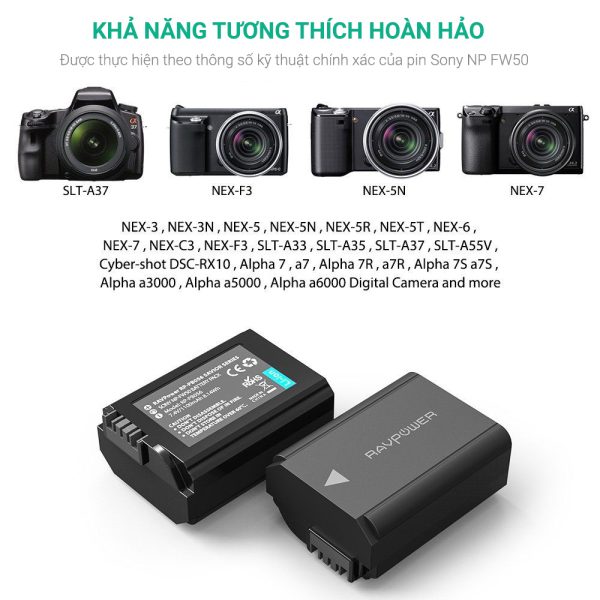 Bộ pin sạc Ravpower NP-FW50 - Hình ảnh 2
